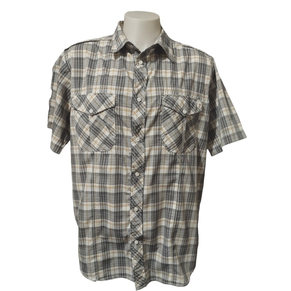 Black Jack Shirt 2XL Mens Plaid Gorp Core Grey‎ Utility Short Sleeve Button Down